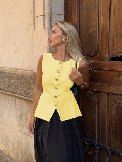 Ärmellose Damenweste Knöpfe Elegante Modern - BerlinGlamour