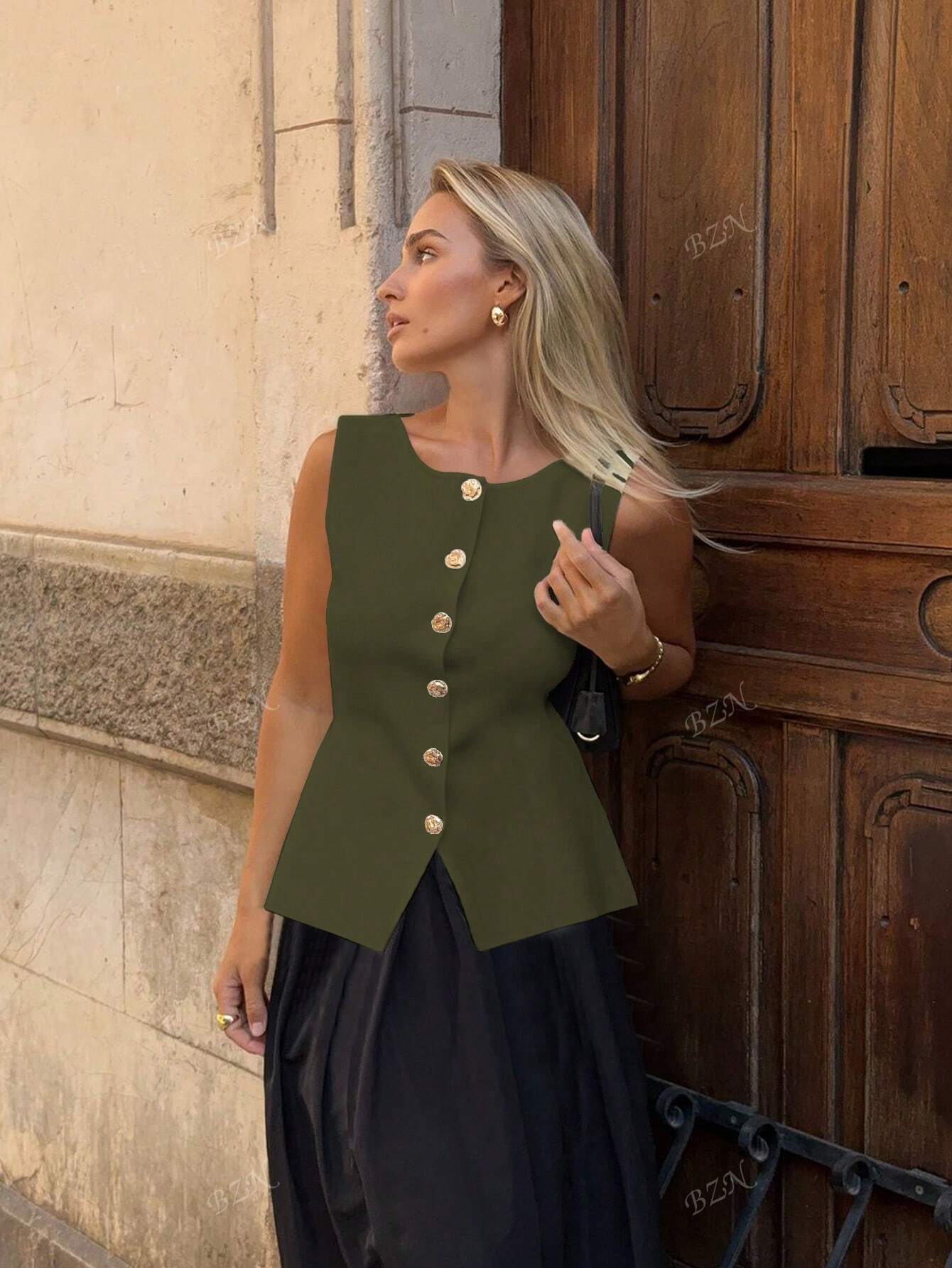 Ärmellose Damenweste Knöpfe Elegante Modern