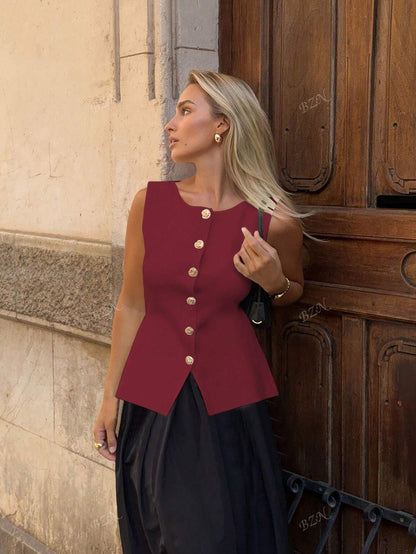 Ärmellose Damenweste Knöpfe Elegante Modern
