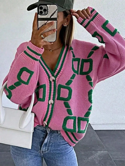 Strickjacke Damen Grafische Drucke Modern