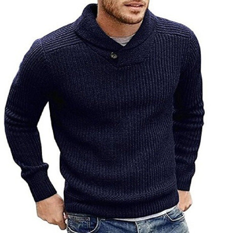 Herren Pullover StrickSchal Kragen Knopf Detail Elegant
