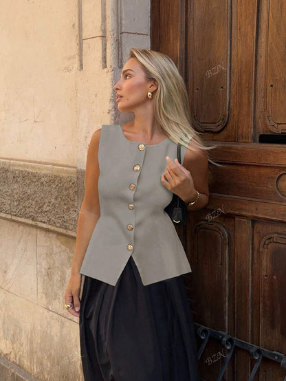 Ärmellose Damenweste Knöpfe Elegante Modern