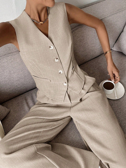 Damen Set Ärmelloses Gilet und Weite Jogginghose