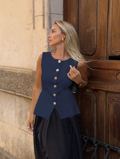 Ärmellose Damenweste Knöpfe Elegante Modern