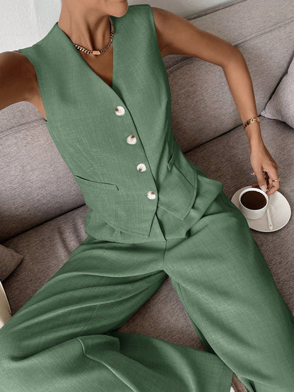 Damen Zweiteiler Weste und Hose Elegantes Outfit