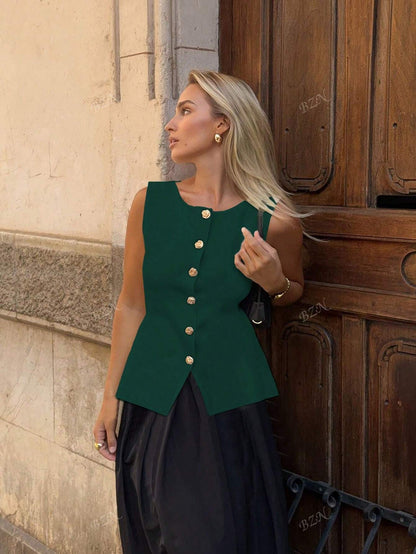 Ärmellose Damenweste Knöpfe Elegante Modern