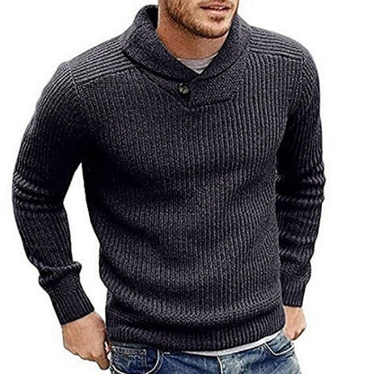 Herren Rollkragenpullover Grobstrick Modern mit Knöpfen