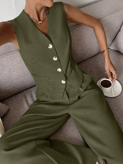 Damen Zweiteiler Weste und Hose Elegantes Outfit