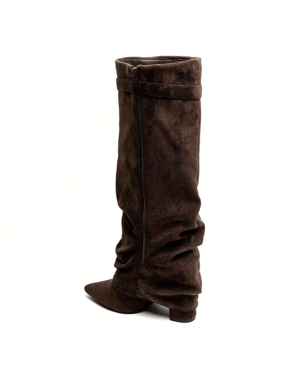 Faltstiefel Damen Niedriger Absatz Spitze Zehen