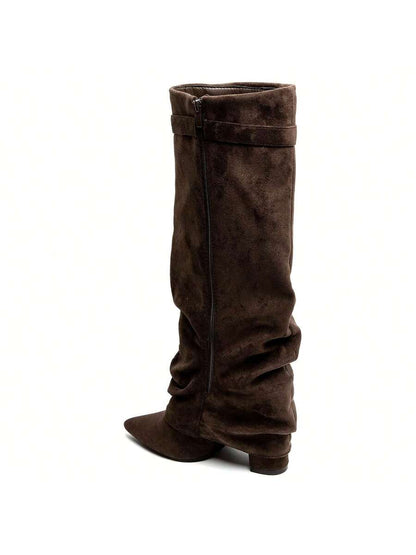 Faltstiefel Damen Niedriger Absatz Spitze Zehen
