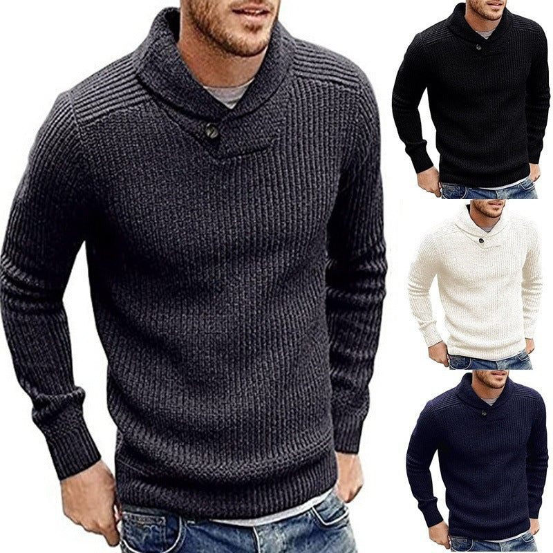 Herren Pullover StrickSchal Kragen Knopf Detail Elegant - BerlinGlamour