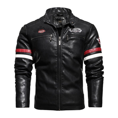 Lederjacke Herren Retro Style Mit Patches Reißverschluss - BerlinGlamour