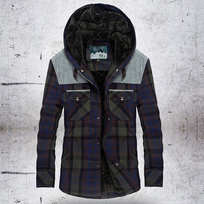 Herren Flanelljacke Warm mit Fleece Futter und Kapuze