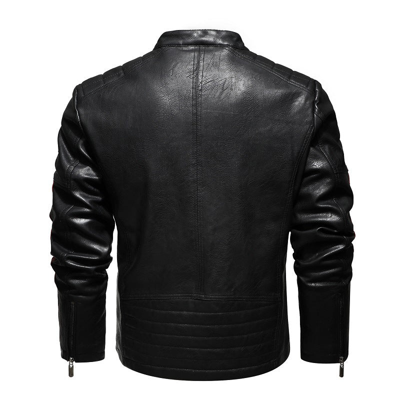 Herren Lederjacke Retro Style mit Patches und Taschen