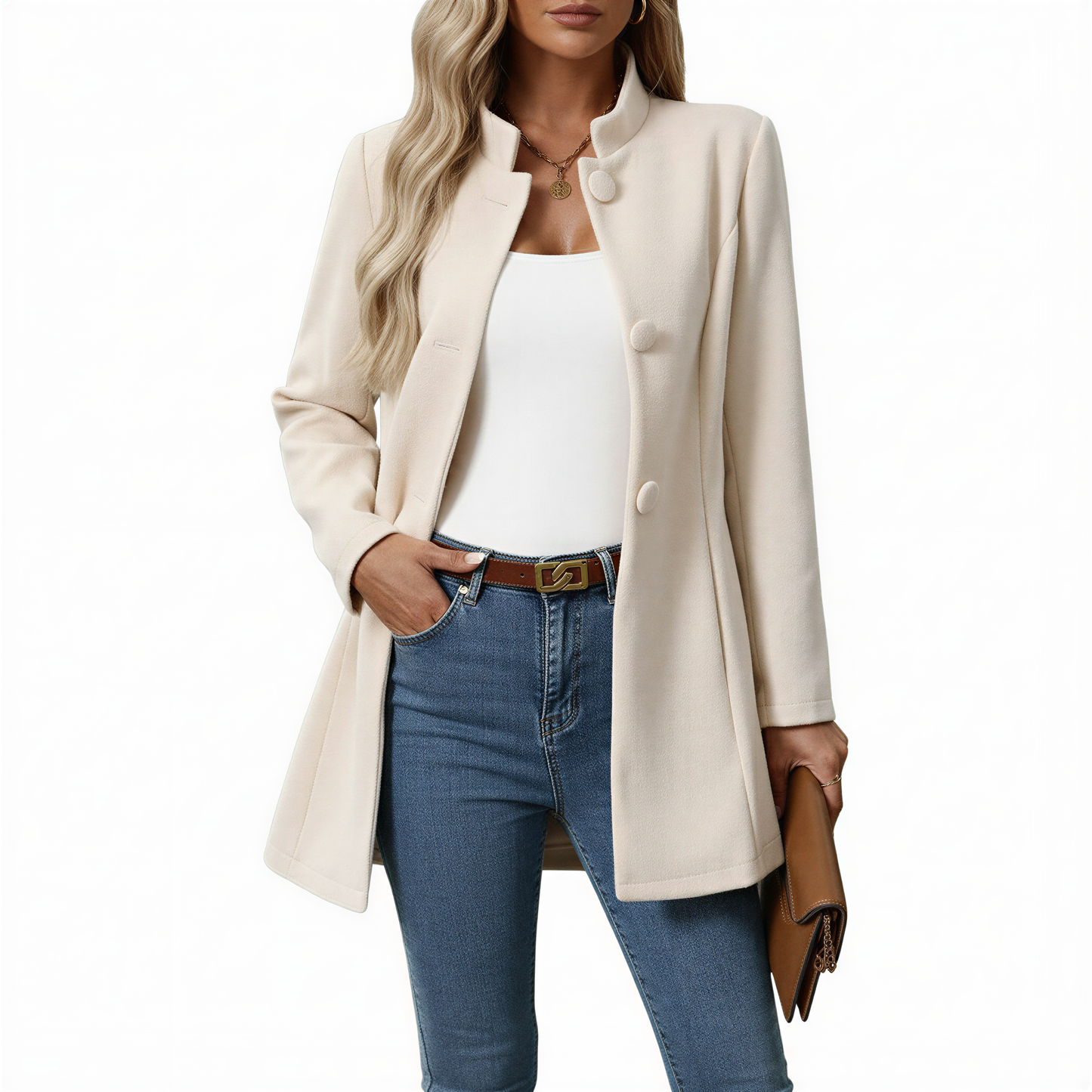 Damen Mantel A-Linie Knopfverschluss Modern