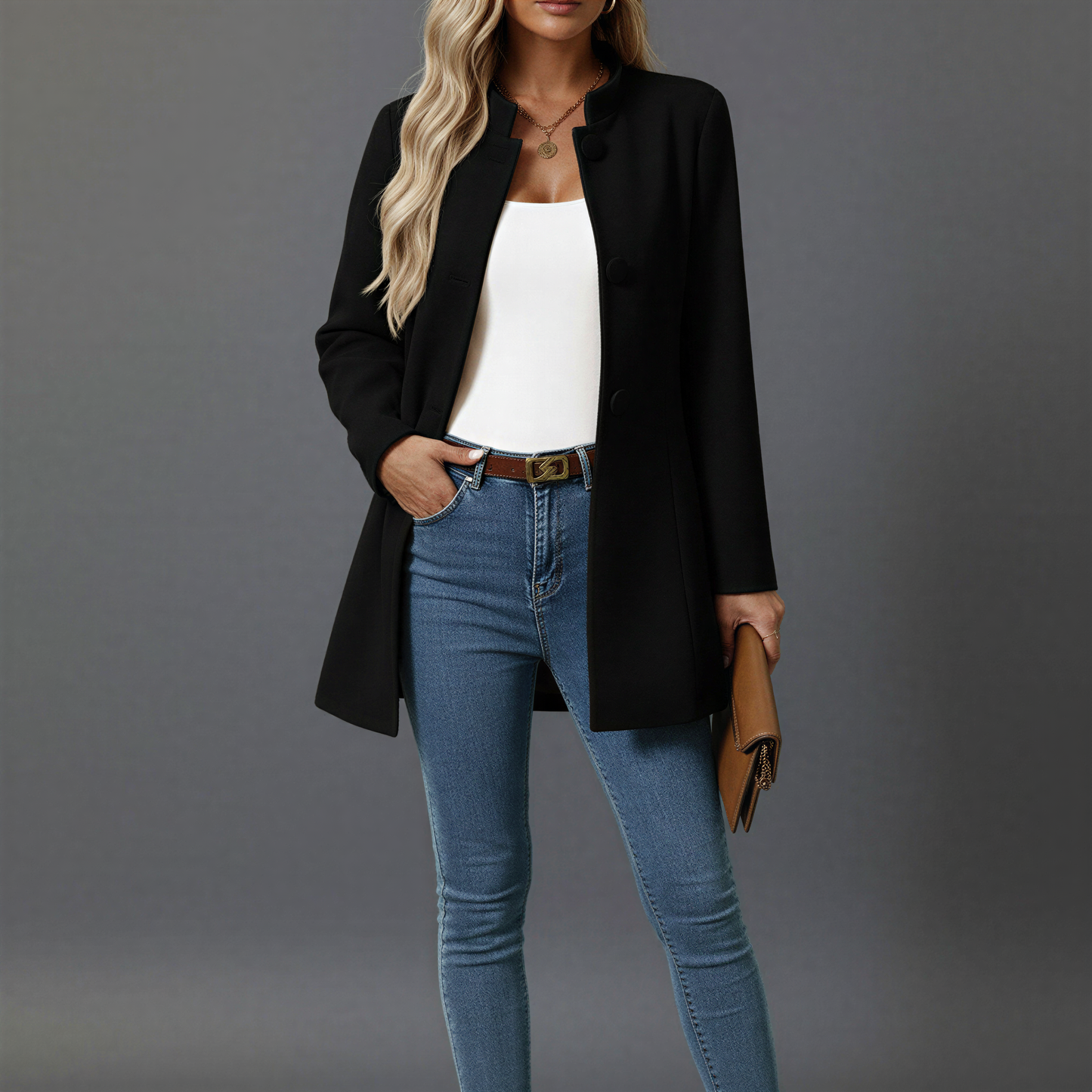 Damen Mantel A-Linie Knopfverschluss Modern