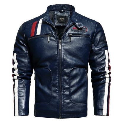 Herren Lederjacke Retro Style mit Patches und Taschen