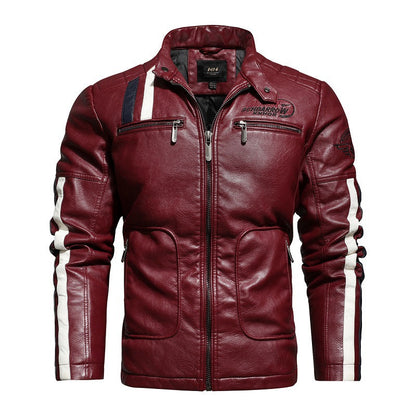 Herren Lederjacke Retro Style mit Patches und Taschen