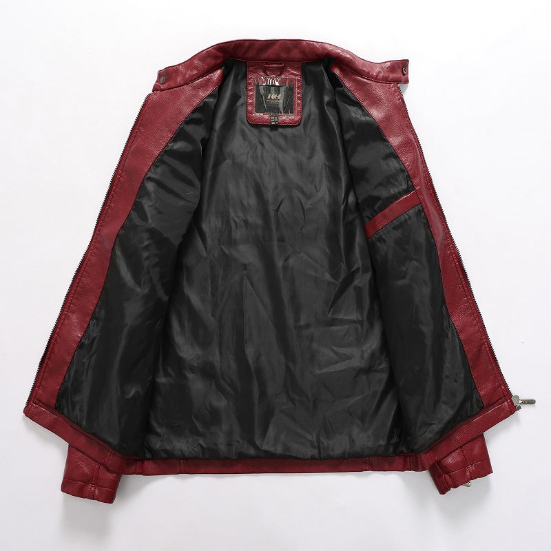 Lederjacke Herren Retro Style Mit Patches Reißverschluss