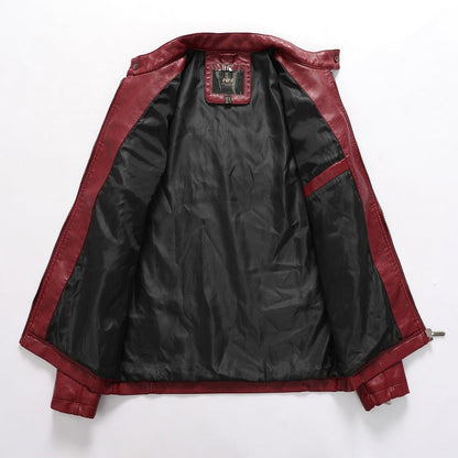 Lederjacke Herren Retro Style Mit Patches Reißverschluss