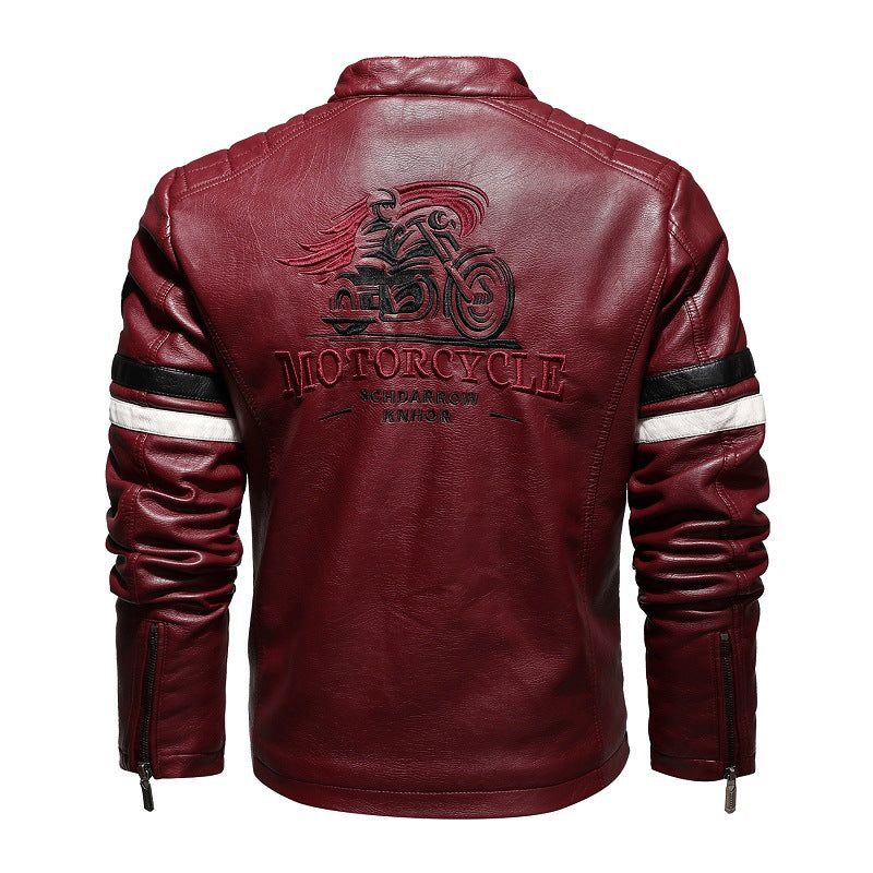 Lederjacke Herren Retro Style Mit Patches Reißverschluss