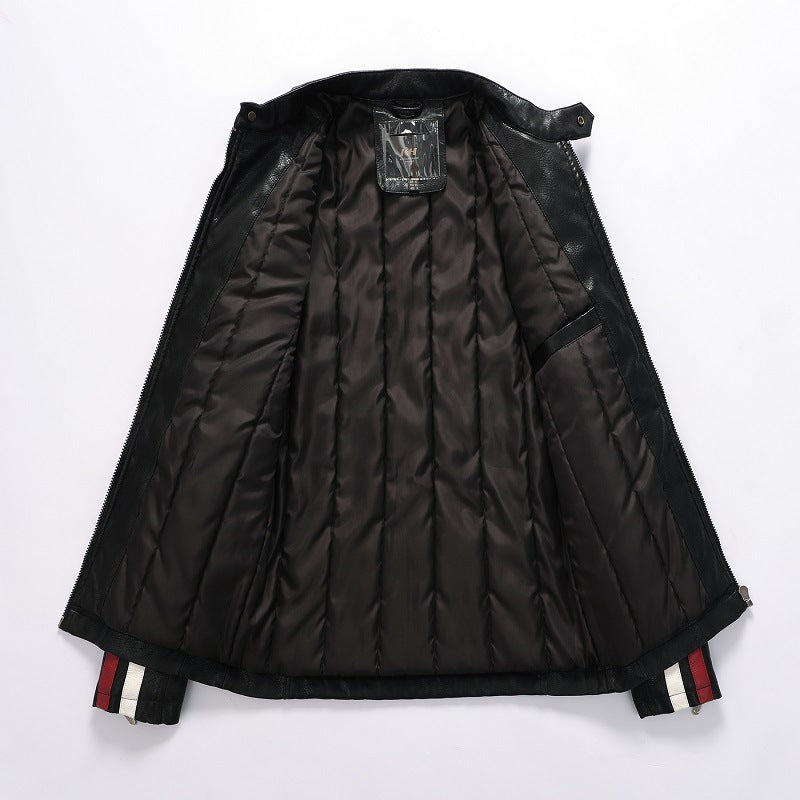 Herren Lederjacke Retro Style mit Patches und Taschen