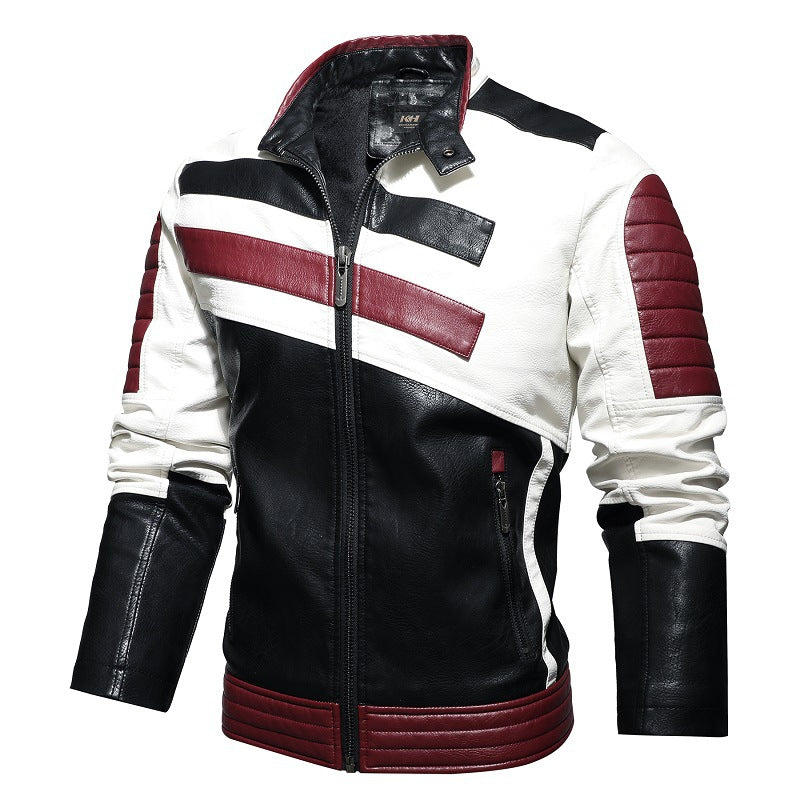 Herren Lederjacke Modern Racing Stil Schwarz