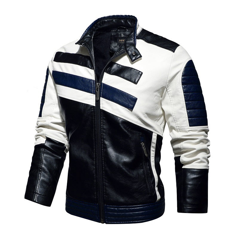 Herren Lederjacke Modern Racing Stil Schwarz