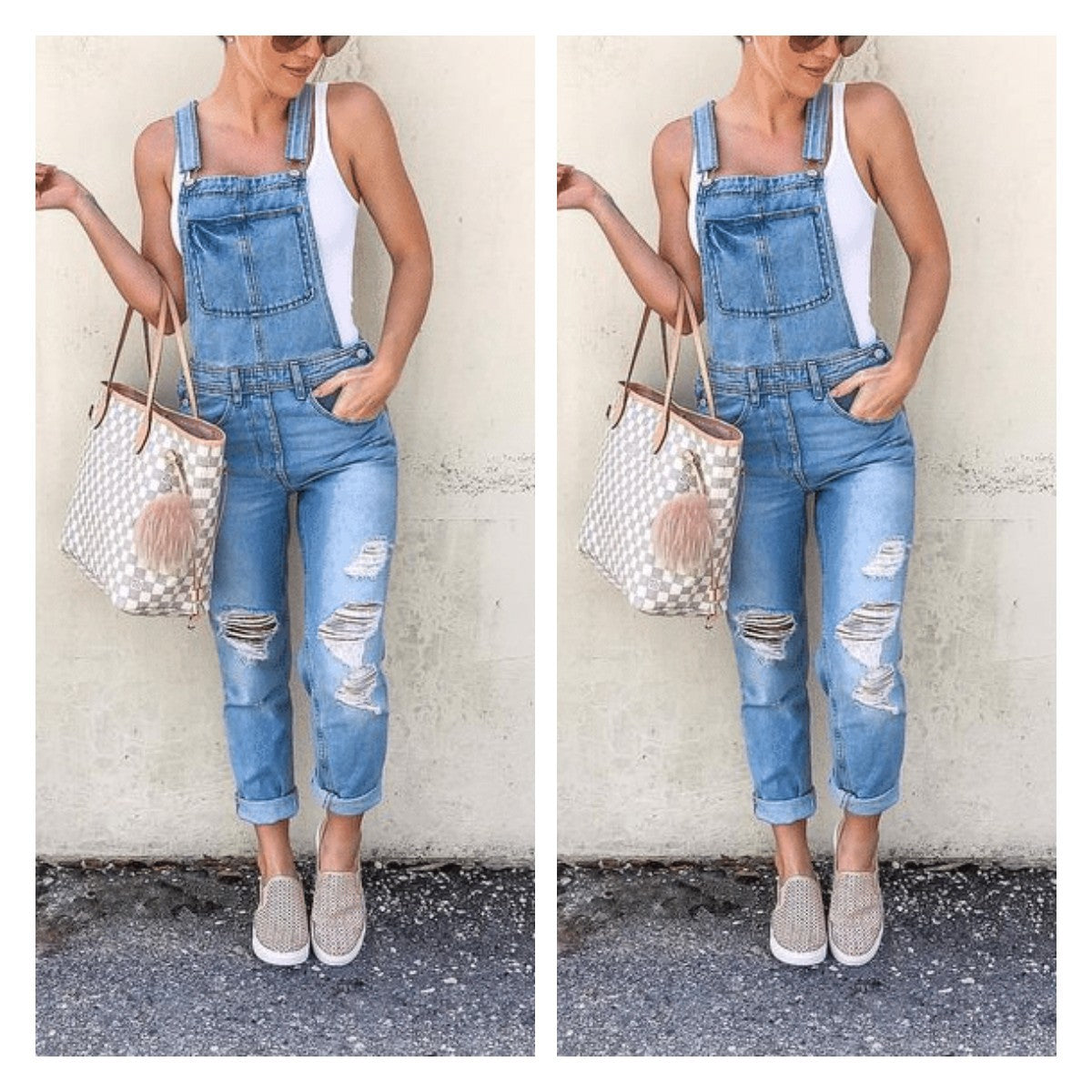Damen Jeans-Latzhose Ripped Destroyed Style