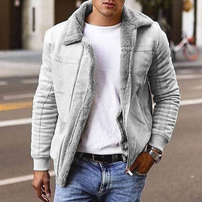 Lammfelljacke Herren Modern Pilotenstyle Elegant Schwarz