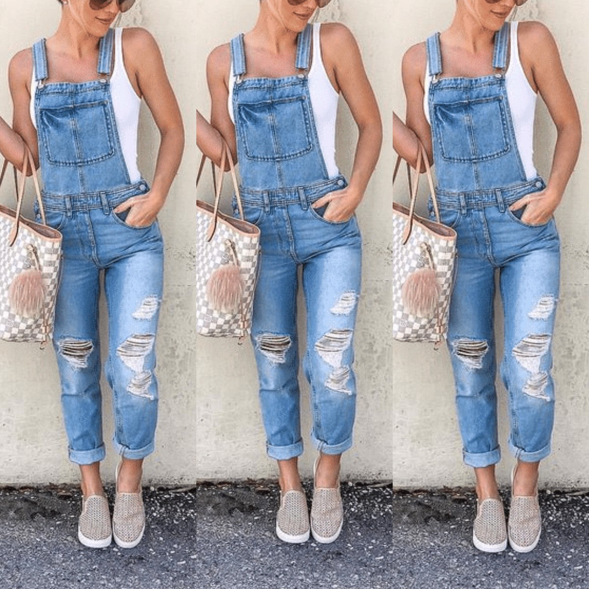 Damen Jeans-Latzhose Ripped Destroyed Style