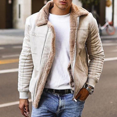 Lammfelljacke Herren Modern Pilotenstyle Elegant Schwarz