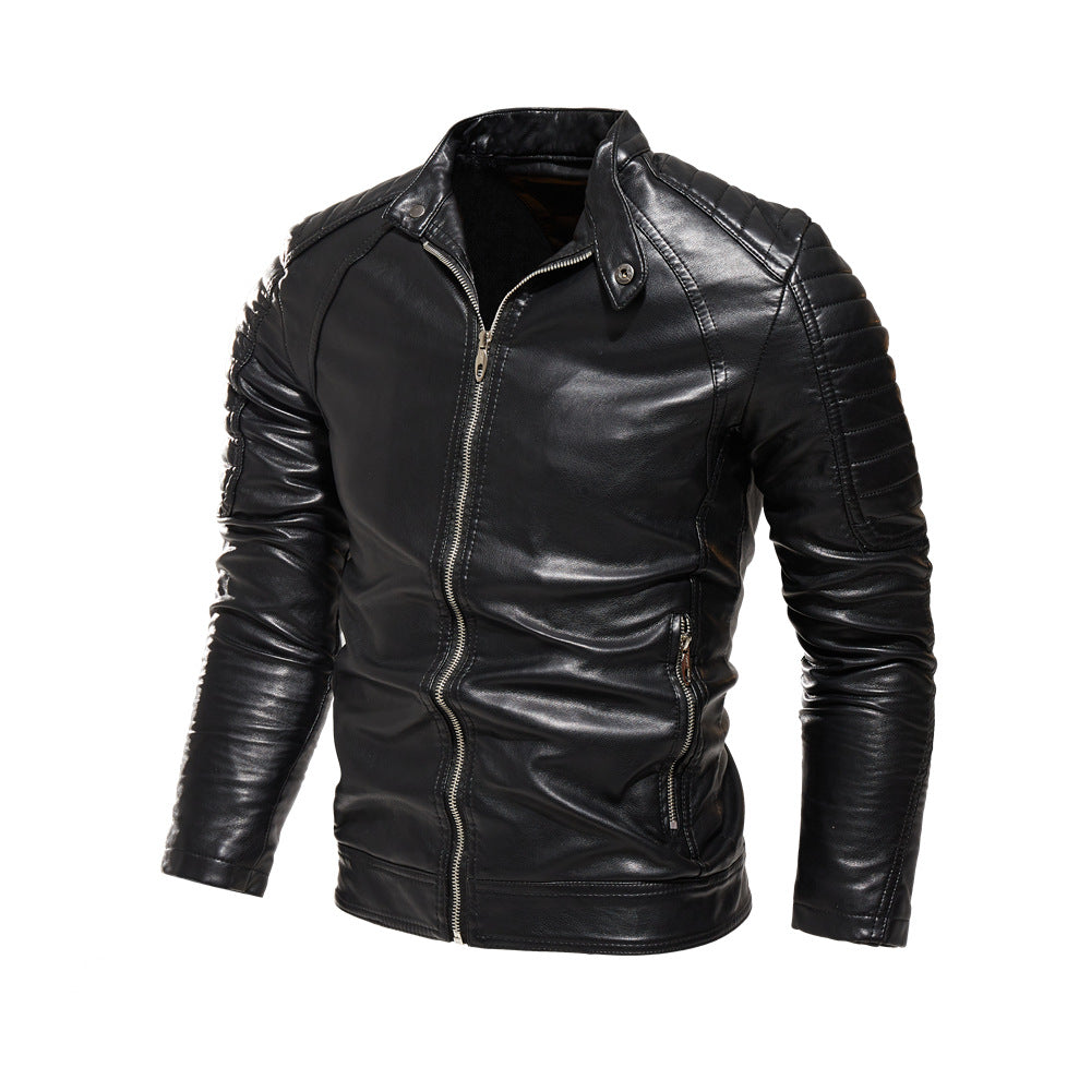 Herren Lederjacke Strukturiert Schwarz Modern