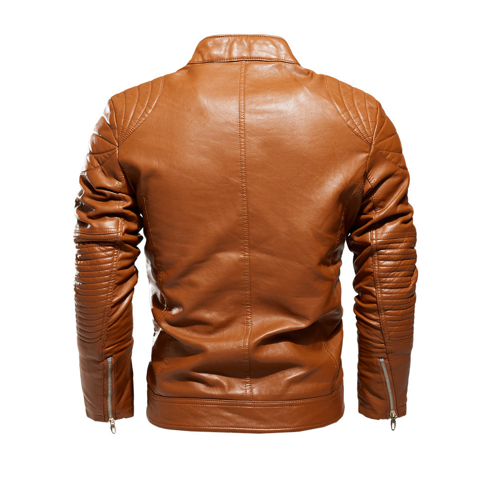 Lederjacke Herren Bikerstil mit Steppdetails und Taschen