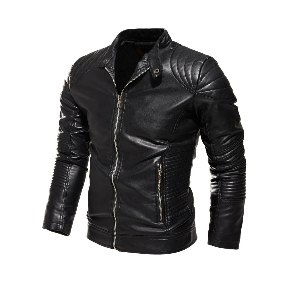 Lederjacke Herren Bikerstil mit Steppdetails und Taschen