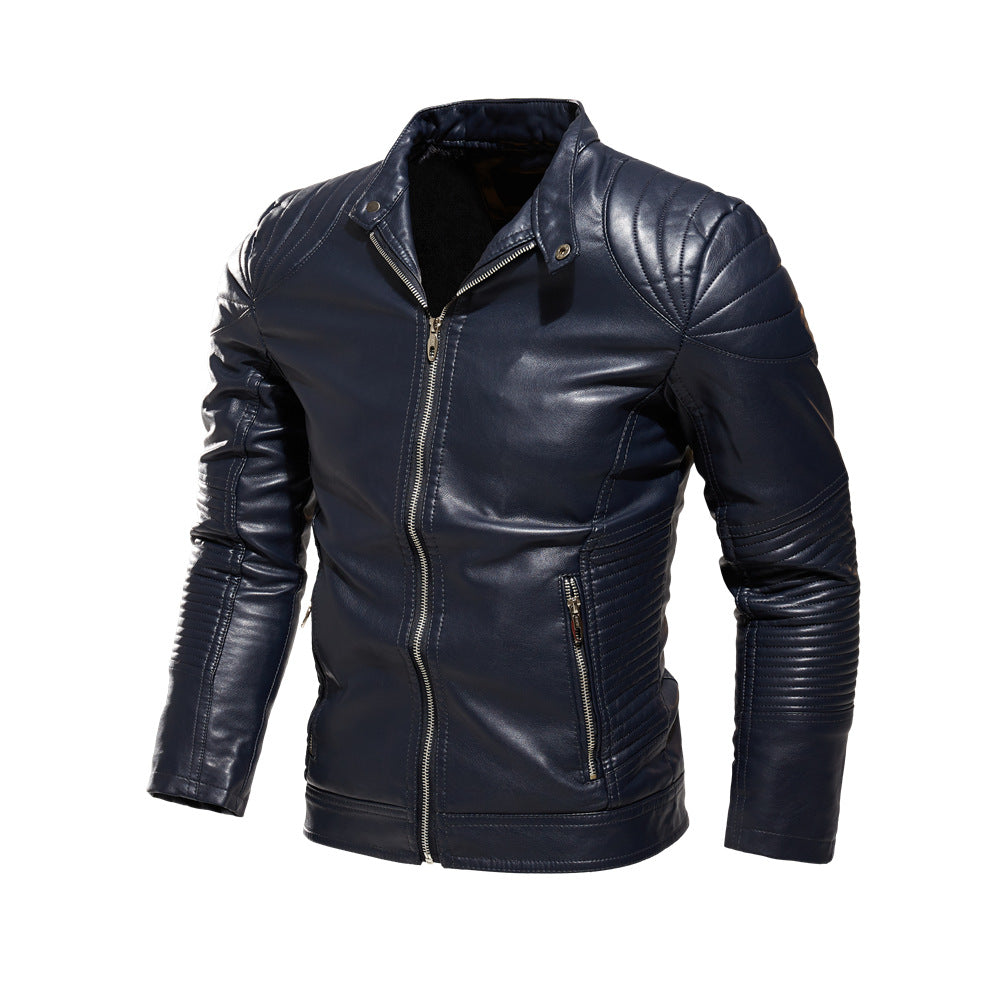 Lederjacke Herren Bikerstil mit Steppdetails und Taschen