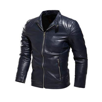 Lederjacke Herren Bikerstil mit Steppdetails und Taschen