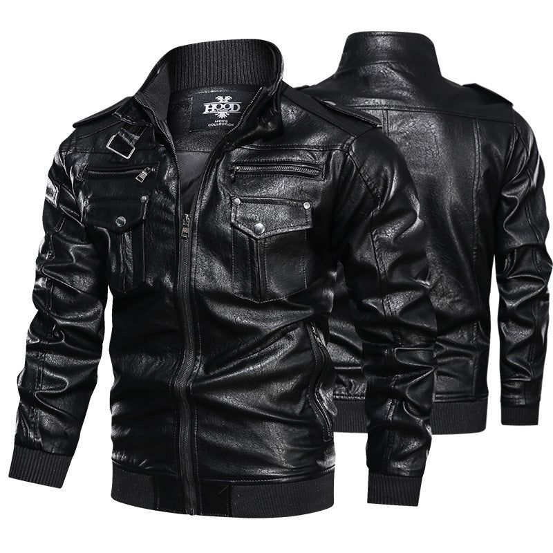 Lederjacke Herren Stehkragen Reißverschluss Modern