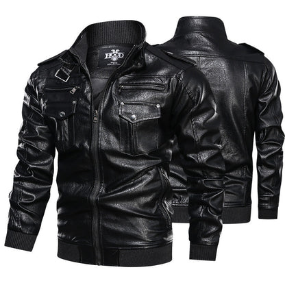 Lederjacke Herren Stehkragen Reißverschluss Modern