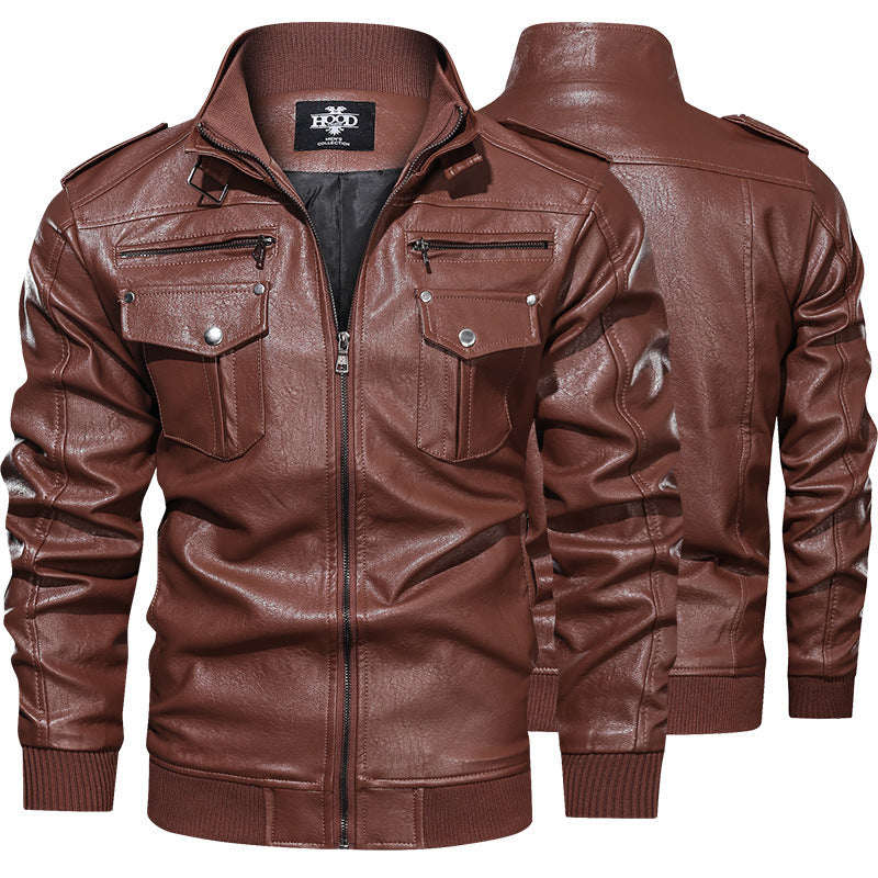 Lederjacke Herren Stehkragen Reißverschluss Modern