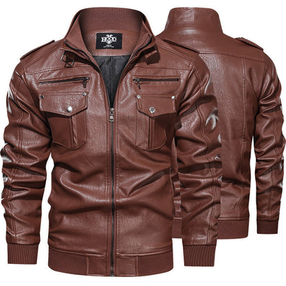 Lederjacke Herren Stehkragen Reißverschluss Modern
