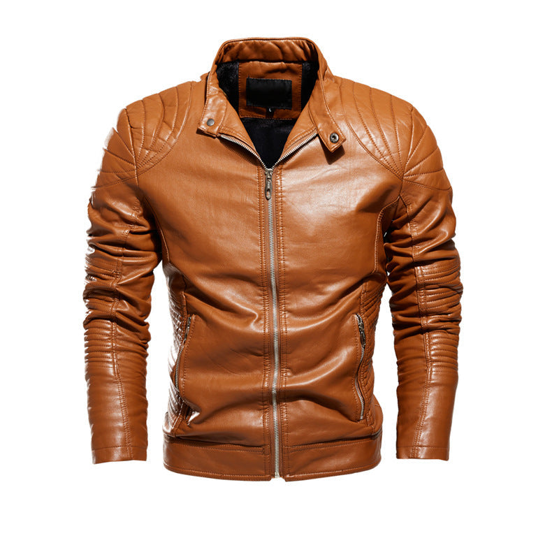 Lederjacke Herren Bikerstil mit Steppdetails und Taschen