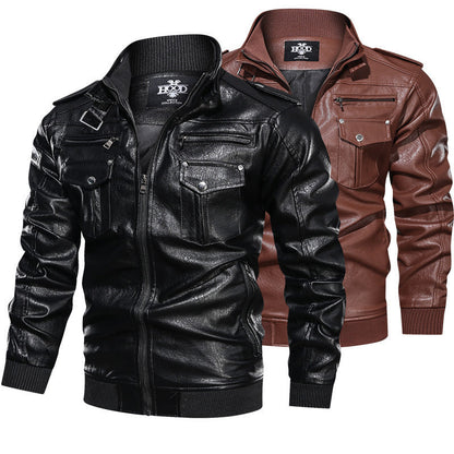 Lederjacke Herren Stehkragen Reißverschluss Modern