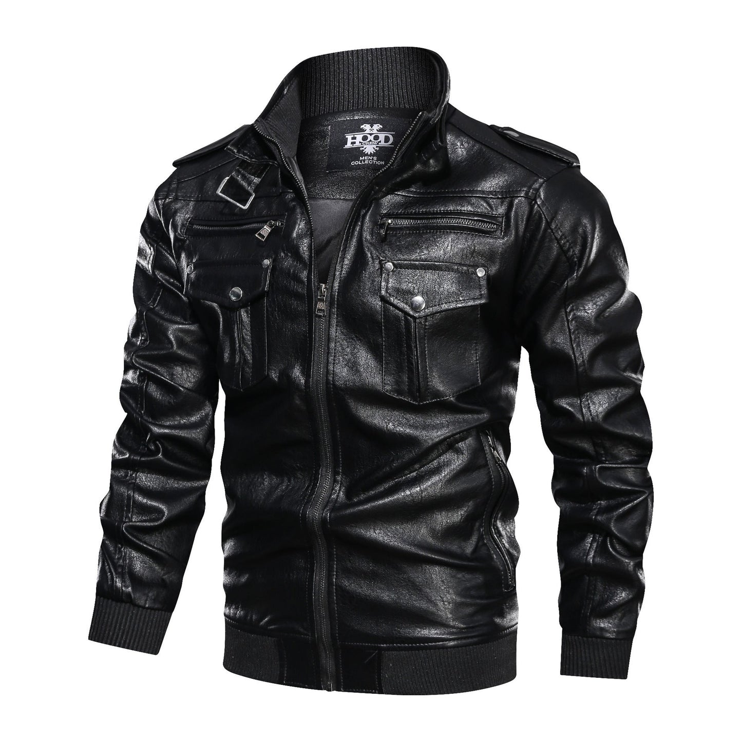 Lederjacke Herren Stehkragen Reißverschluss Modern - BerlinGlamour