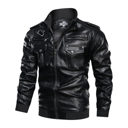 Lederjacke Herren Stehkragen Reißverschluss Modern - BerlinGlamour