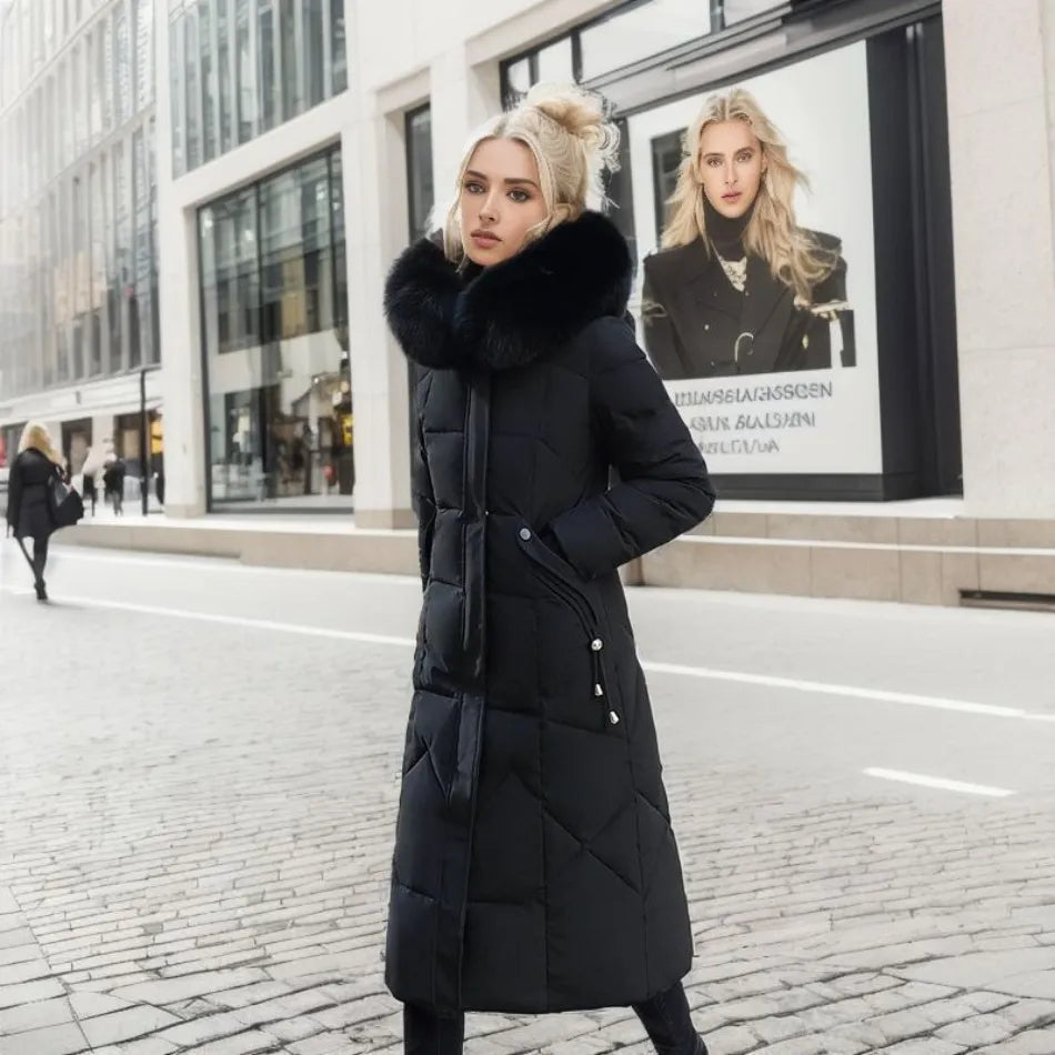 Damen Daunenmantel Lang Steppmantel Warm mit Kragen