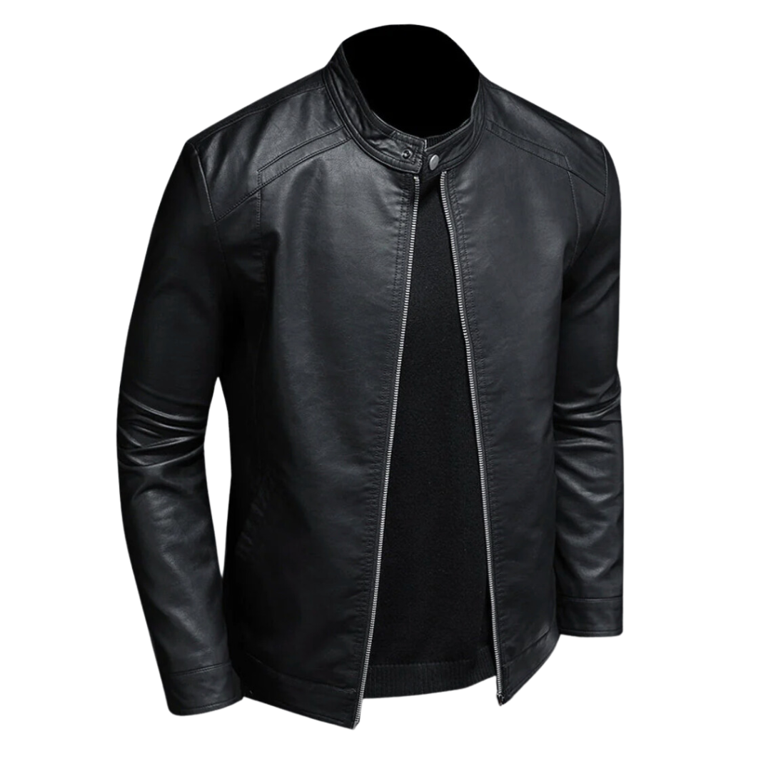 Leder Bikerjacke Herren Trendig Schwarz Ledermantel