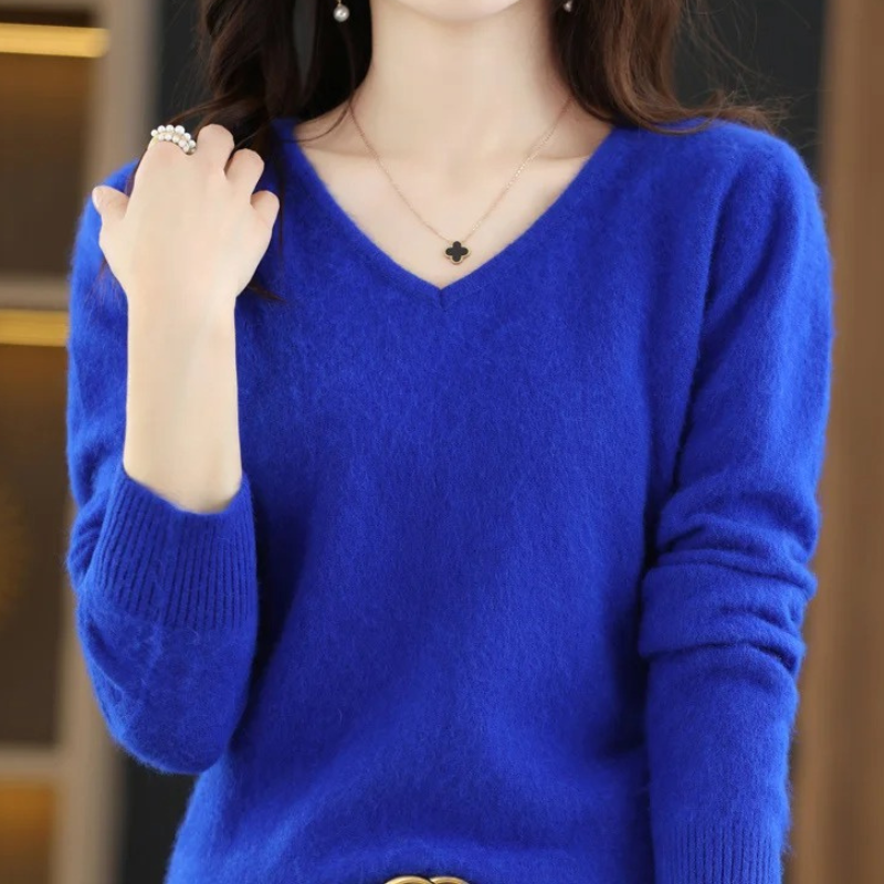 Damen Pullover V-Ausschnitt Weich Leichter Strick