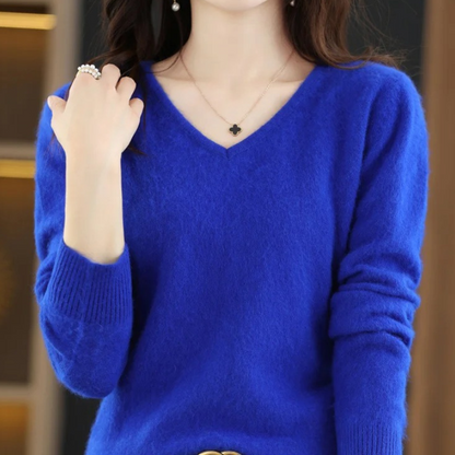 Damen Pullover V-Ausschnitt Weich Leichter Strick
