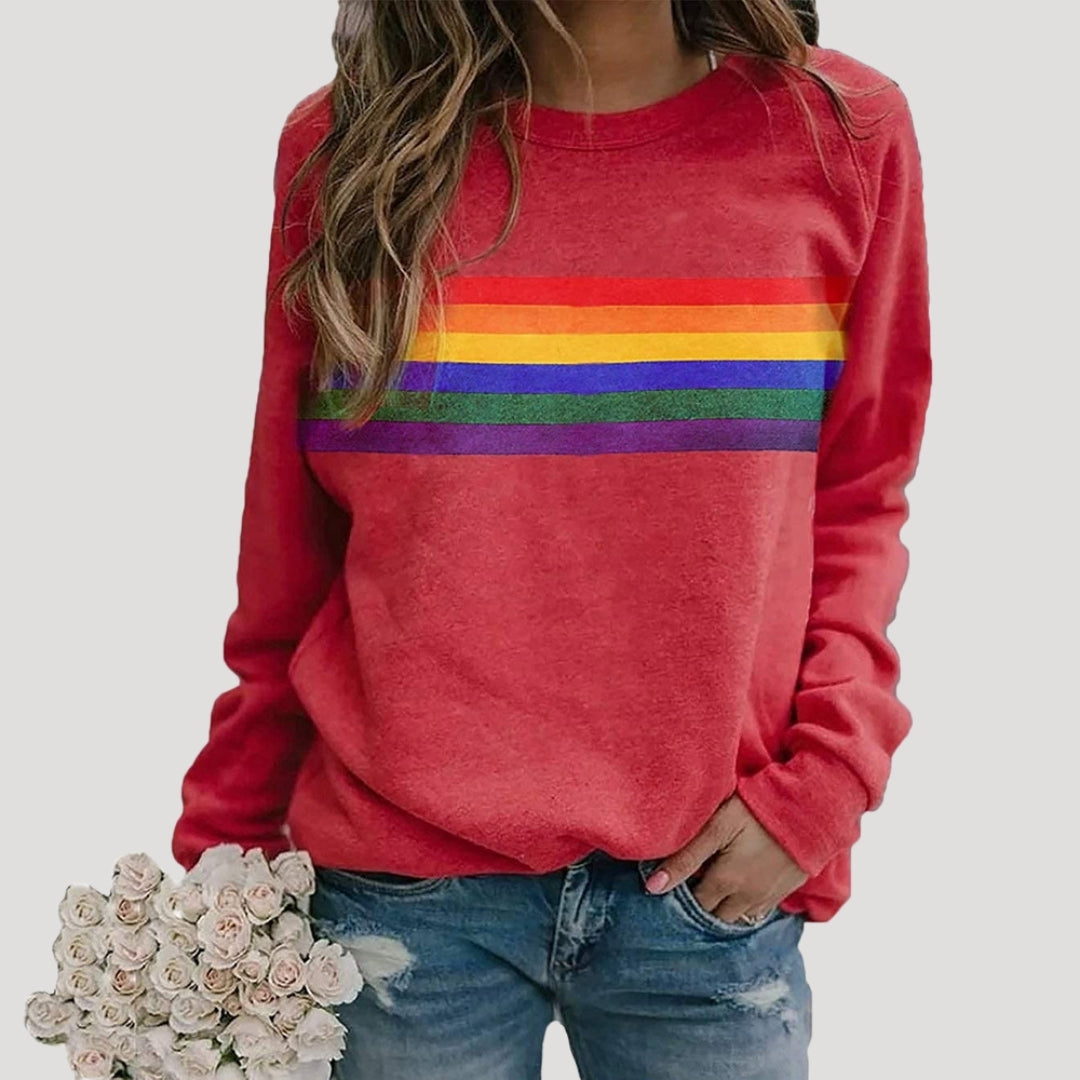 Damen Sweatshirt Frühling Bunt Regenbogen Streifen - BerlinGlamour